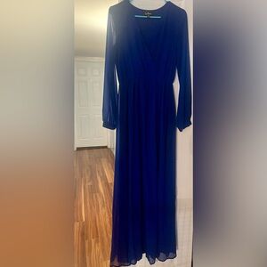Lulus Wondrous Water Lilies Royal Blue Maxi Dress - size M